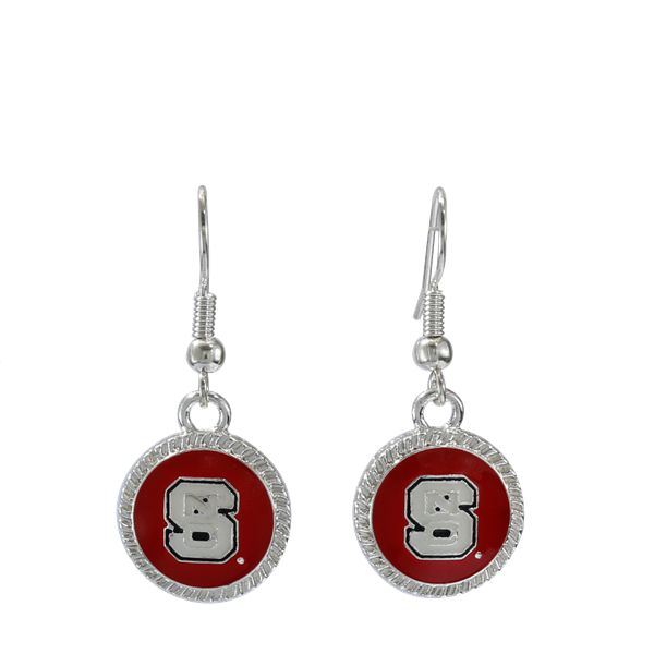 North Carolina State University Team Colored Round Logo Charm Fish Hook Earrings