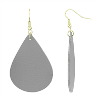 Soft & Lightweight Luscious Dark Gray Faux Leather Teardrop Gold Fish Hook Earrings