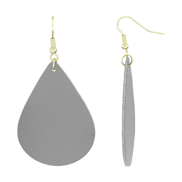 Soft & Lightweight Luscious Dark Gray Faux Leather Teardrop Gold Fish Hook Earrings