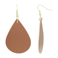 Soft & Lightweight Luscious Light Chocolate Faux Leather Teardrop Gold Fish Hook Earrings