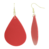 Soft & Lightweight Luscious Red Faux Leather Teardrop Gold Fish Hook Earrings