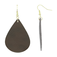 Soft & Lightweight Luscious Dark Brown Faux Leather Teardrop Gold Fish Hook Earrings