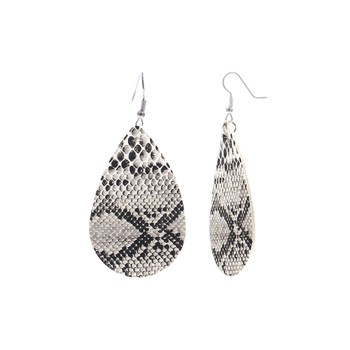 Fashion Grey Faux Snake Leather Silver Toned Fish Hook Earrings