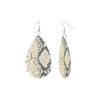 Fashion Ivory Faux Snake Leather Silver Toned Fish Hook Earrings