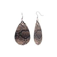 Fashion Dark Brown Faux Snake Leather Silver Toned Fish Hook Earrings