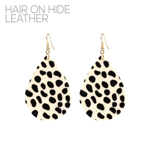 Ivory & Black Spotted Leopard Animal Print Open Oval Diamond Post Dangle Earrings