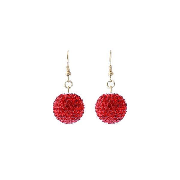 Handmade Beautiful Red 18MM Crystal Ball Gold Toned Fish Hook Earrings