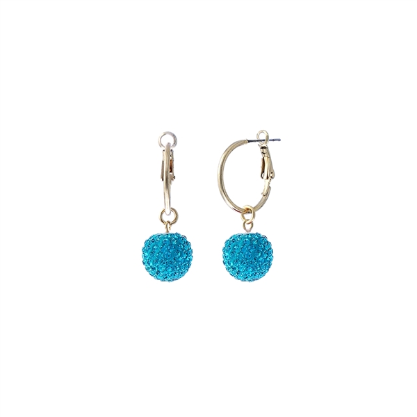 Handmade Beautiful Turquoise 14MM Crystal Ball Gold Toned Hoop Earrings