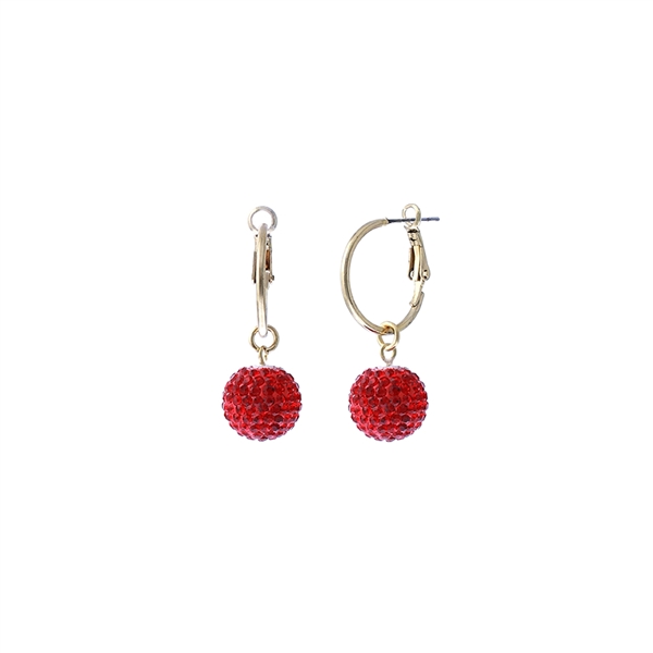 Handmade Beautiful Red 14MM Crystal Ball Gold Toned Hoop Earrings