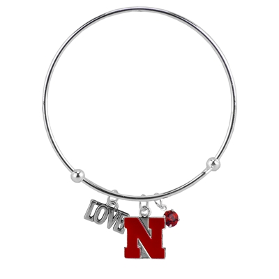 College Fashion Crystal University of Nebraska Logo Charm Tassel Beth Push Bangle Bracelet