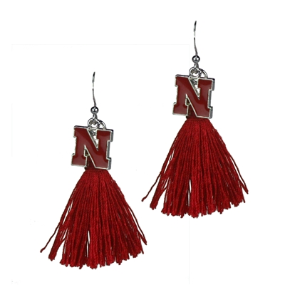 College Fashion University of Nebraska Logo Charm Tassel Post Dangle Eambi Earrings