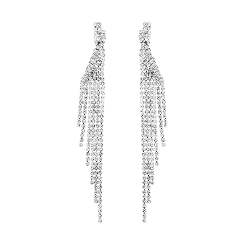 Fashion Sparkling Diamond Cubic Zirconia Crystal Silver Toned Post Dangle Earrings