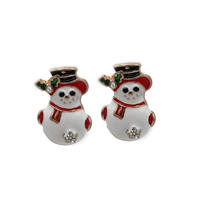 Fashion Red, Black & White Christmas Snowman Holiday Season Silver-Toned Post Earrings