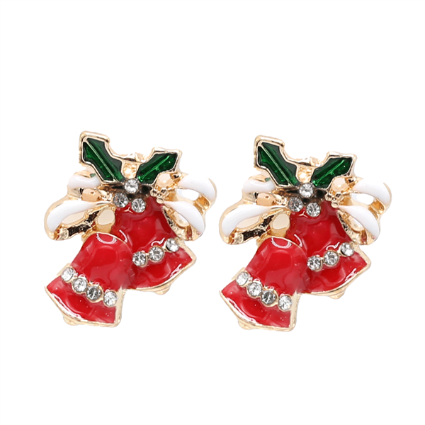 Fashion Red, Green & White Christmas Bells Holiday Season Silver-Toned Post Earrings