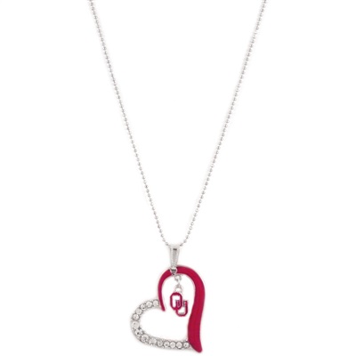 Heart Crystal Necklace Oklahoma Sooner