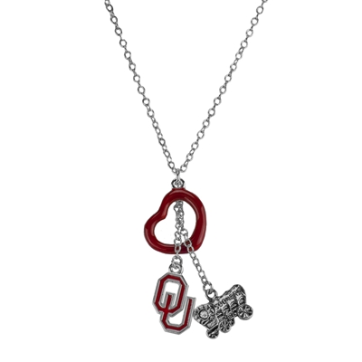 Oklahoma Sooner Silver Multi Logo Necklace Licensed College Jewelry