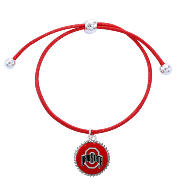 Ohio State University Team Colored Round Logo Charm Scarlet Red 8" Diameter Thin Nylon Slider Bracelet