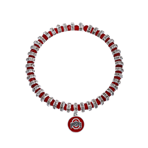 Ohio State University Team Colored Round Logo Charm & Crystals Stretch Bracelet