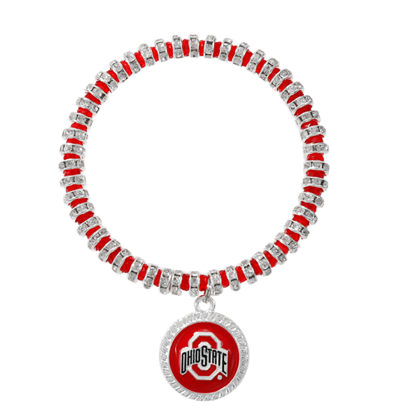 College Fashion Team Colored Crystal Ohio State University Logo Charm Stretch Bracelet
