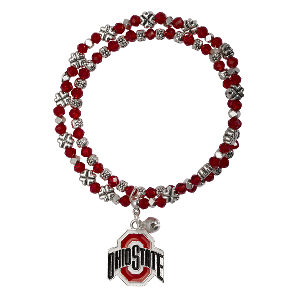 College Fashion Crystal Ohio State University Logo Charm Double Layered Stretch Bryton Bracelet
