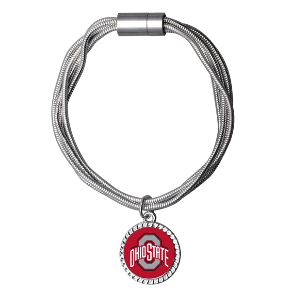 College Fashion Ohio State University Logo Charm Multi-Layered Snake Chain Pop Clasp Burma Bracelet