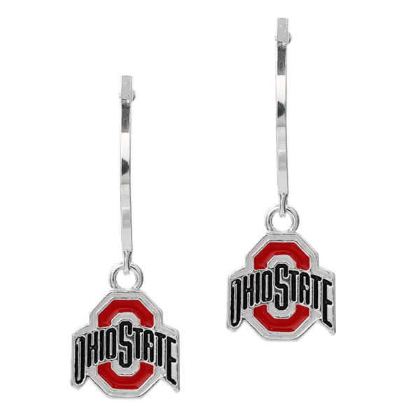 Ohio State University Scarlet Logo Charm Long Stud Dangle Earrings