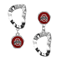 Ohio State University Scarlet Logo Charm Wavy Flipped Stud Dangle Earrings