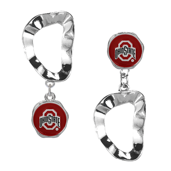 Ohio State University Scarlet Logo Charm Wavy Flipped Stud Dangle Earrings