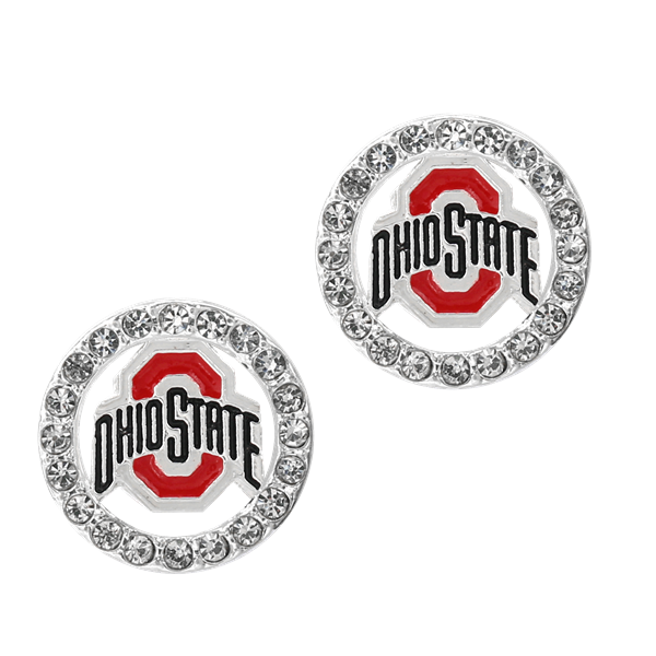College Fashion Crystal Ohio State University Logo Charm Stud Earrings