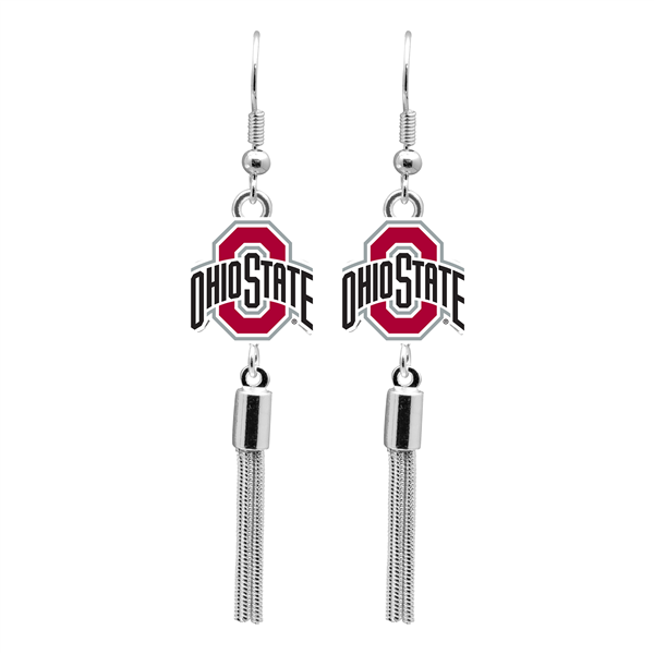 College Fashion Ohio State University Logo Charm Tassel Post Dangle Evanna Earrings