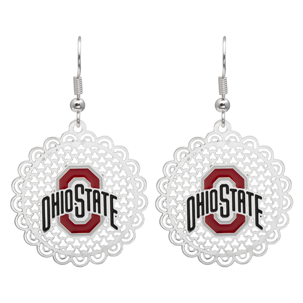 College Fashion Filigree Cut Ohio State University Logo Charm Post Dangle Els Earrings