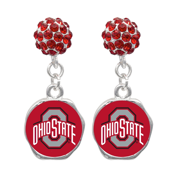 College Fashion Crystal Ohio State University Logo Charm Stud Dangle Evy Earrings