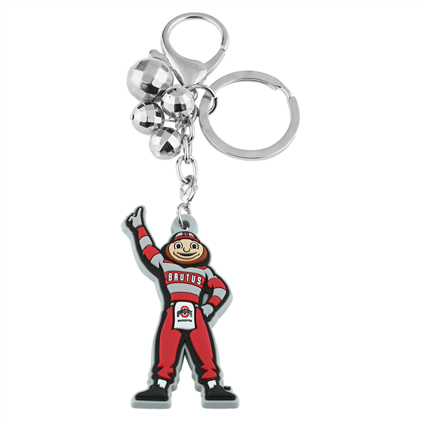 Ohio State University Team Colored Brutus Mascot Character Logo Rubber Charm Silver Lobster Clasp Keychain