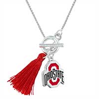 College Fashion Ohio State University Logo Charm Tassel Norma Necklace Lobster Clasp