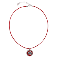 Ohio State University Team Colored Round Logo Charm Scarlet Red 18" Thin Nylon Necklace