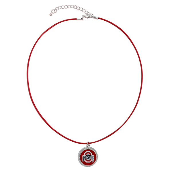 Ohio State University Team Colored Round Logo Charm Scarlet Red 18" Thin Nylon Necklace