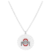 College Fashion Filigree Cut Ohio State University Logo Charm Lobster Clasp Silver Chain Necklace