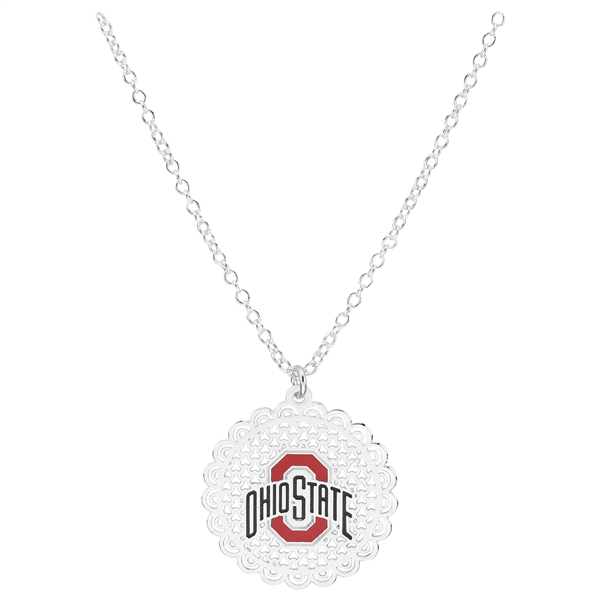 College Fashion Filigree Cut Ohio State University Logo Charm Lobster Clasp Silver Chain Necklace