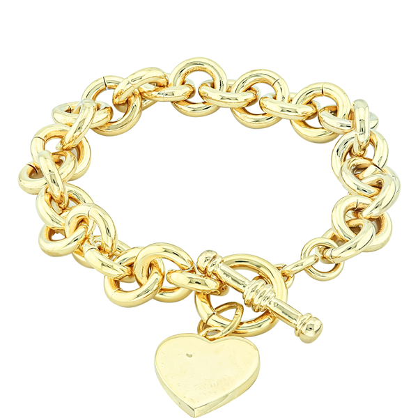 Lovely Golden Heart Charm Toggle Clasp Bracelet