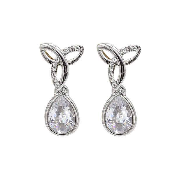 Luxury Fashion Precision-Cut Diamond Cubic Zirconia Crystal Triple Infinity Pear-Shaped White Gold Earrings