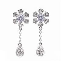 Luxury Fashion Precision-Cut Diamond Cubic Zirconia Crystal Drop Flower White Gold Earrings