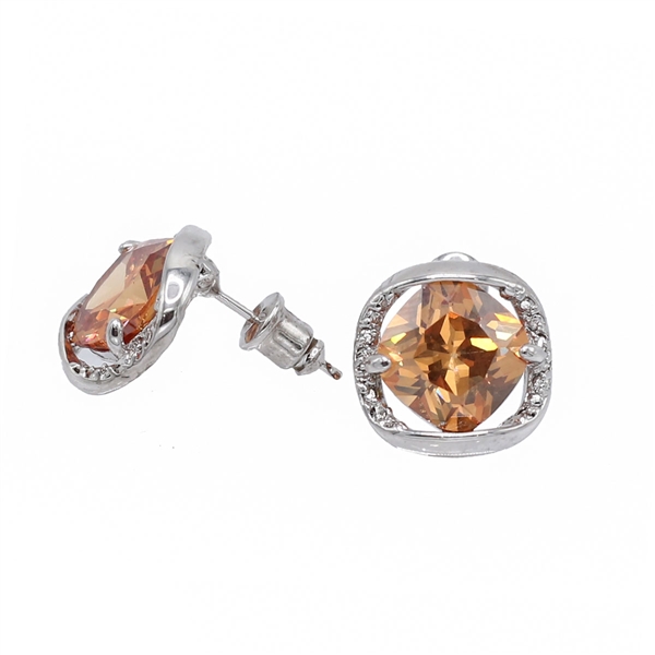 Luxury Fashion Precision-Cut Diamond Cubic Zirconia Crystal White Gold Earrings