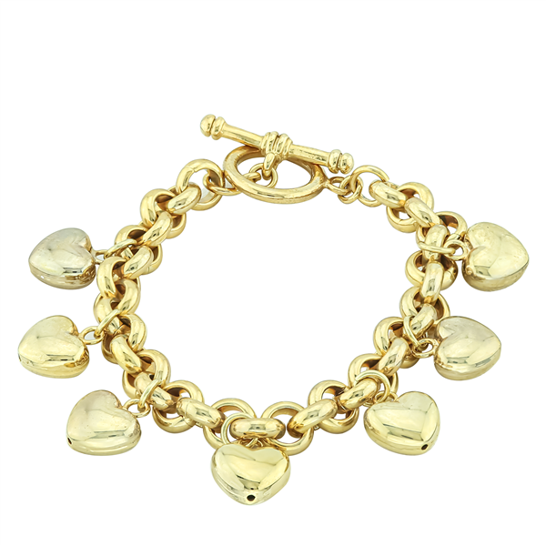 Lovely Multiple Golden Heart Charms Toggle Clasp Bracelet