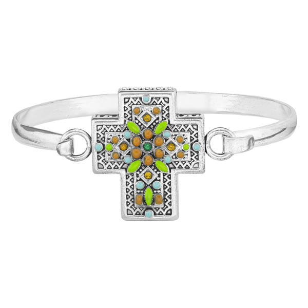 Spiritual, Stylish & Colorful Crystal Stone Silver & Black Cross Charm Bracelet