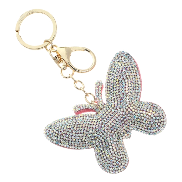 Iridescent Crystals Pink Soft Plush Butterfly Keychain