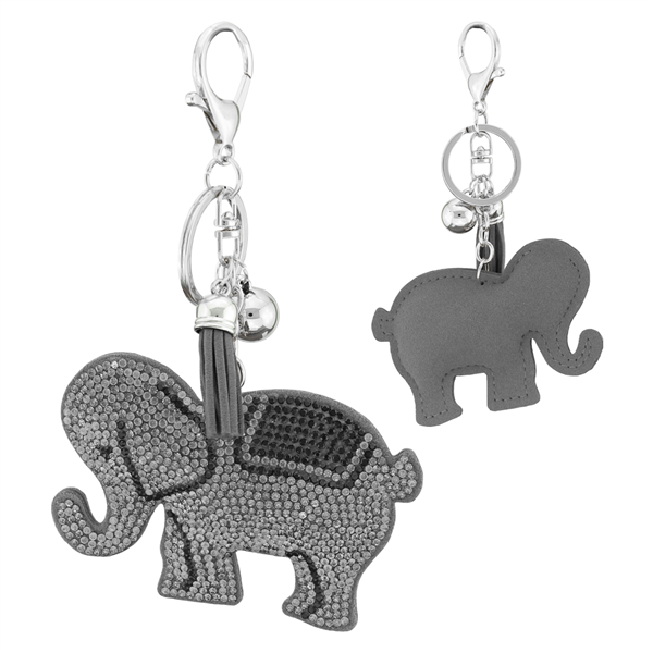 Gray & Black Crystal Tassel Charm Dark Gray Stitched Elephant Soft Plush Silver Toned Key Chain