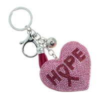 Fashion Fun Pink & Red Crystals Pink Stitched Hope Breast Cancer Heart Ribbon Soft Plush Silver Toned Keychain