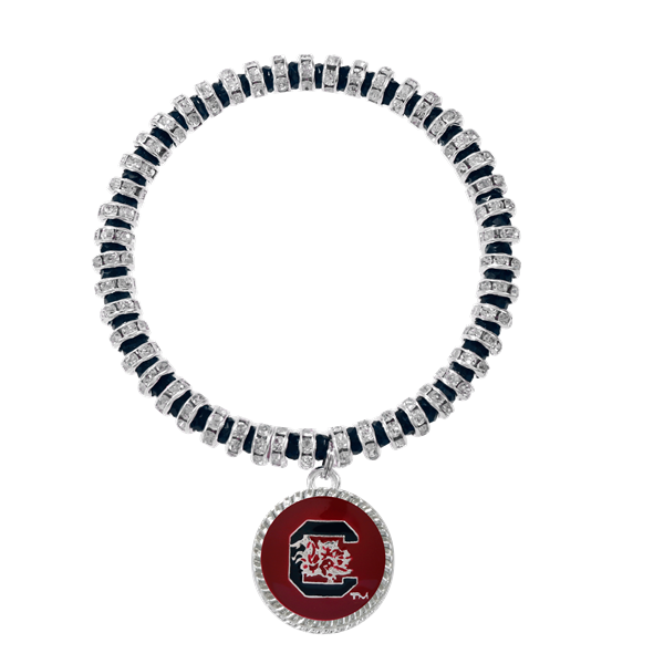 College Fashion Team Colored Crystal University of South Carolina Logo Charm Stretch Bracelet