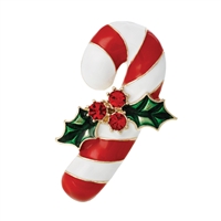 Fashion Christmas-Inspired Crystal Candy Cane Pin Brooch Pendant