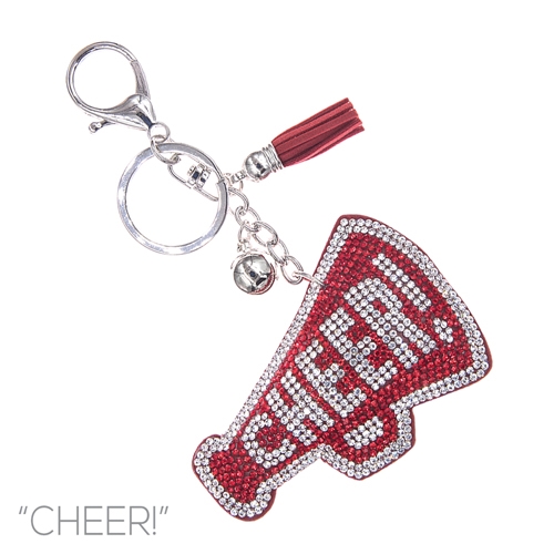 Red & Diamond Crystal Tassel Charm Red Stitched Megaphone Soft Plush Silver Toned Key Chain